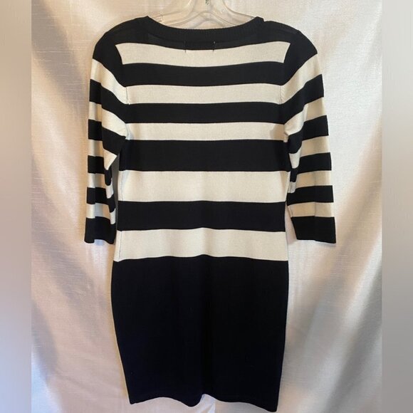 Pink Rose Black and White Striped Sweater  Dress Ladies L - Picture 9 of 12